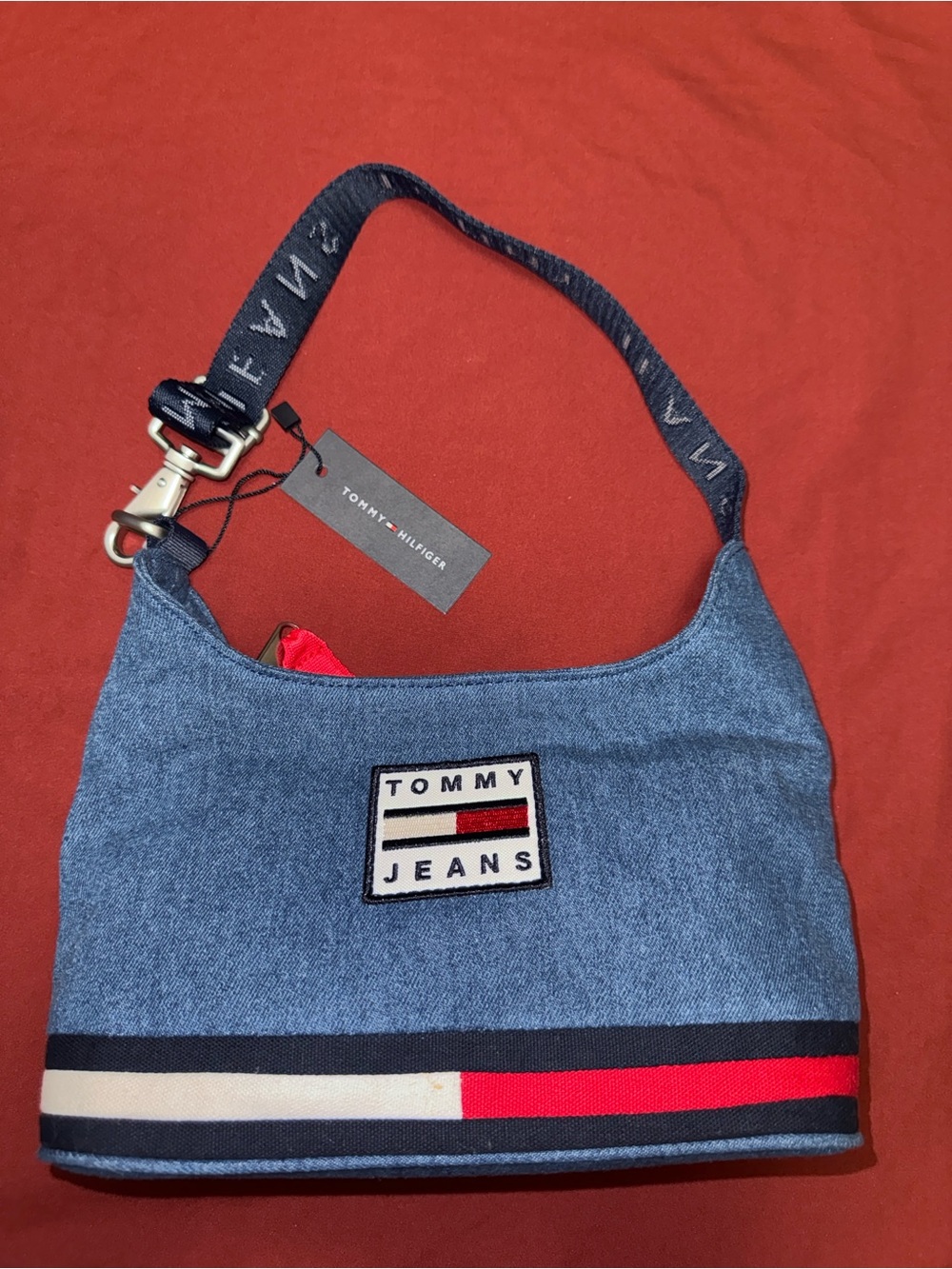 Tommy Hilfiger Denim Messenger Bag with Red & White Accent